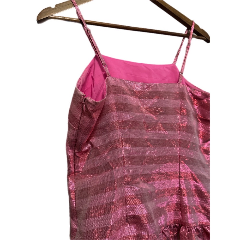 Corey Lynn Calter Mini Dress Womens Medium Pink Metallic Stripe Bubble Hem - Picture 5 of 8